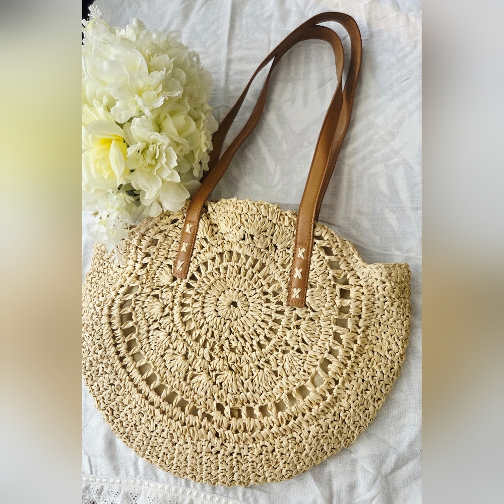 Beige Woven Tote Bag